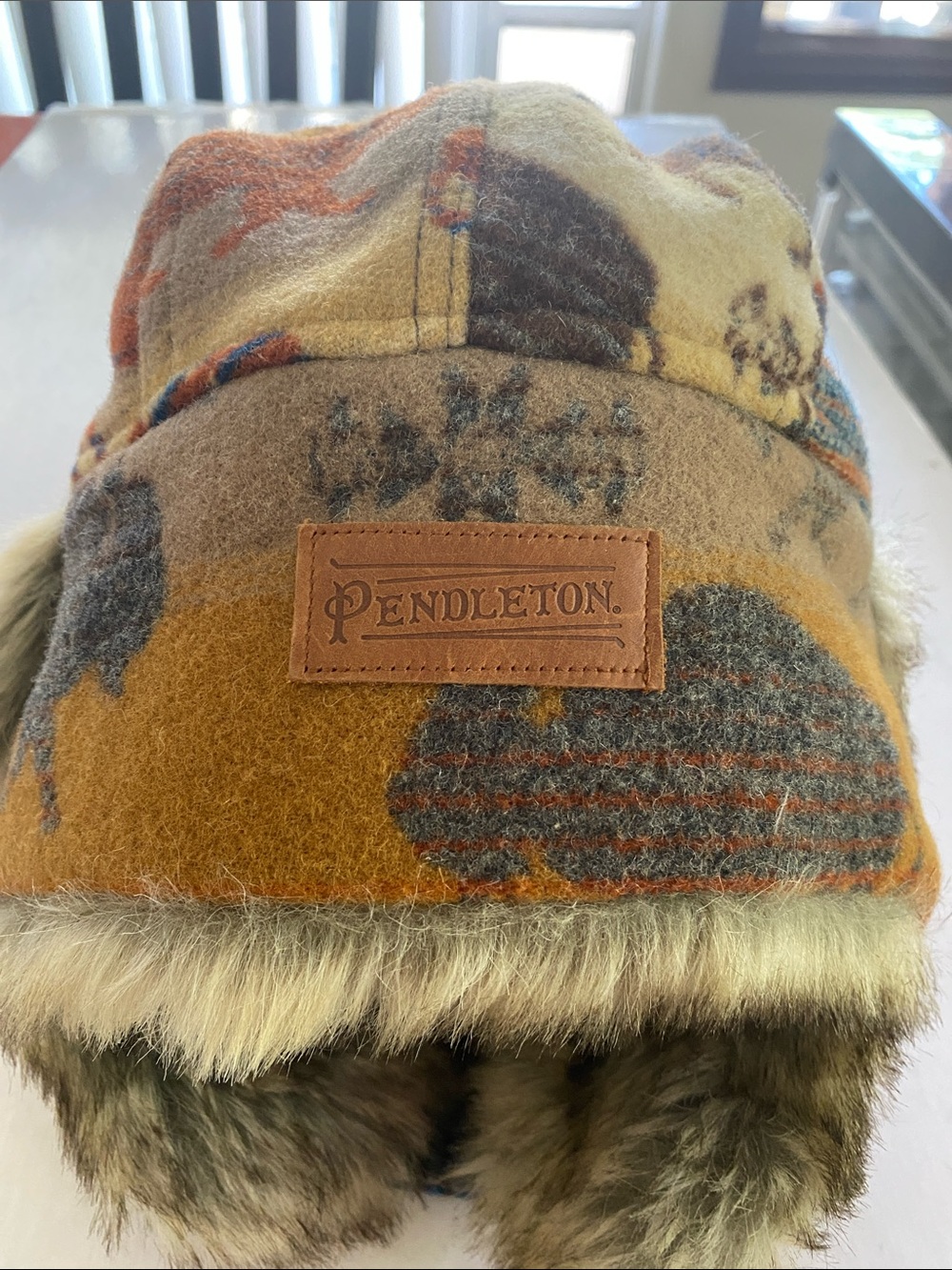Pendleton Wool Trapper Hat Buffalo Western Faux Fur Ear Flaps Medium